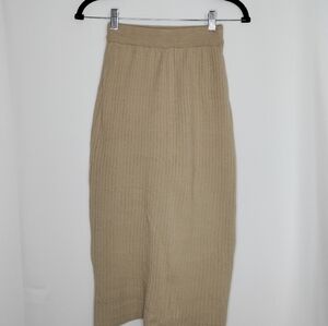 Korean Beige Ribbed Knit Midi Skirt